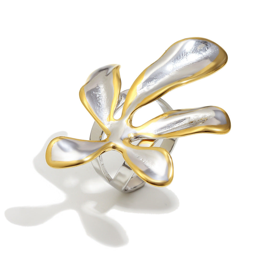 Anello da donna di lusso in acciaio inossidabile placcato oro 18 carati con design floreale creativo
