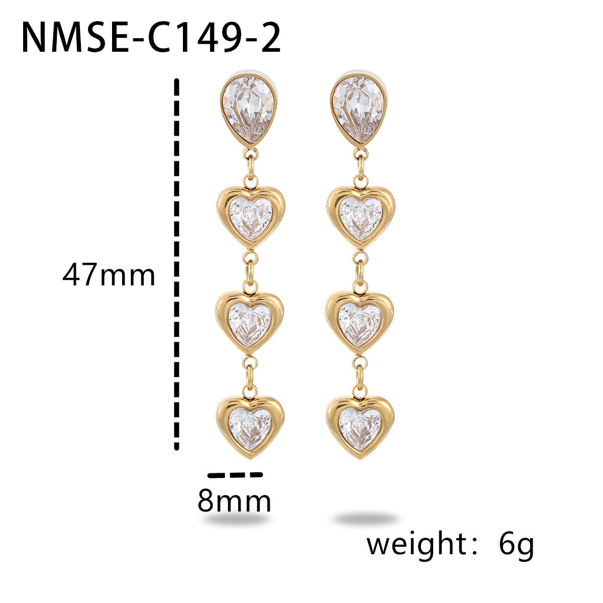 Orecchini da donna alla moda in acciaio inossidabile geometrico con placcatura in oro 18 carati e intarsi di strass colorati