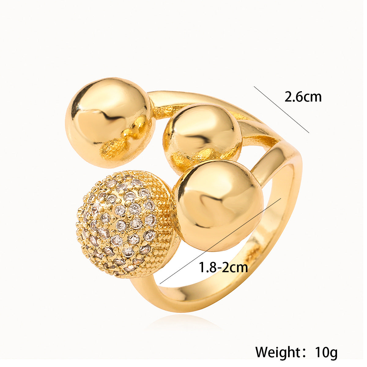 Anello aperto geometrico irregolare da donna in rame con placcatura in oro e intarsio di zirconi