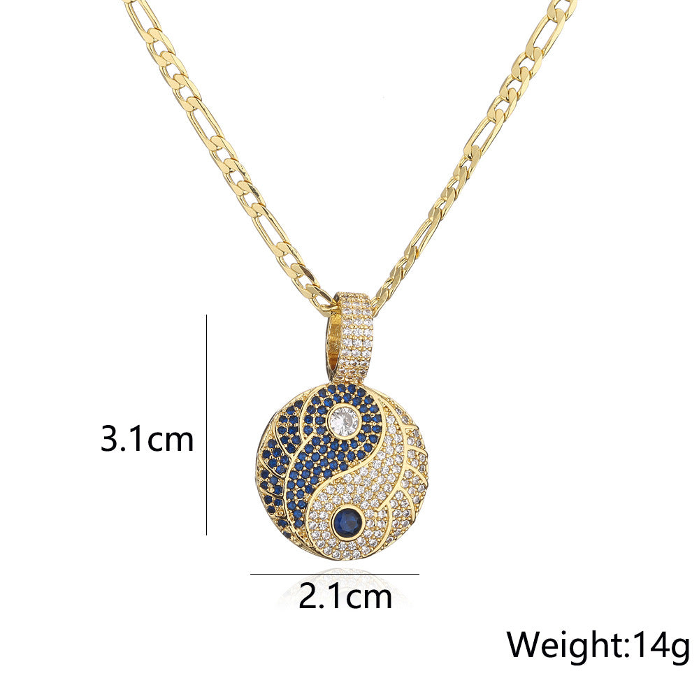 Minimalist Geometric Yin Yang Tai Chi Pendant Necklace in Brass with 18K Gold Plating and Zircon Inlay