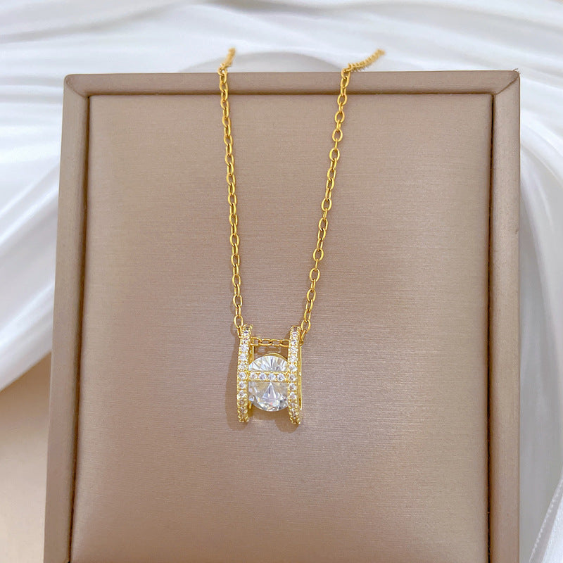 Sweet Minimalist Full Cubic Zirconia Letter Geometric Titanium Steel Necklace for Unisex