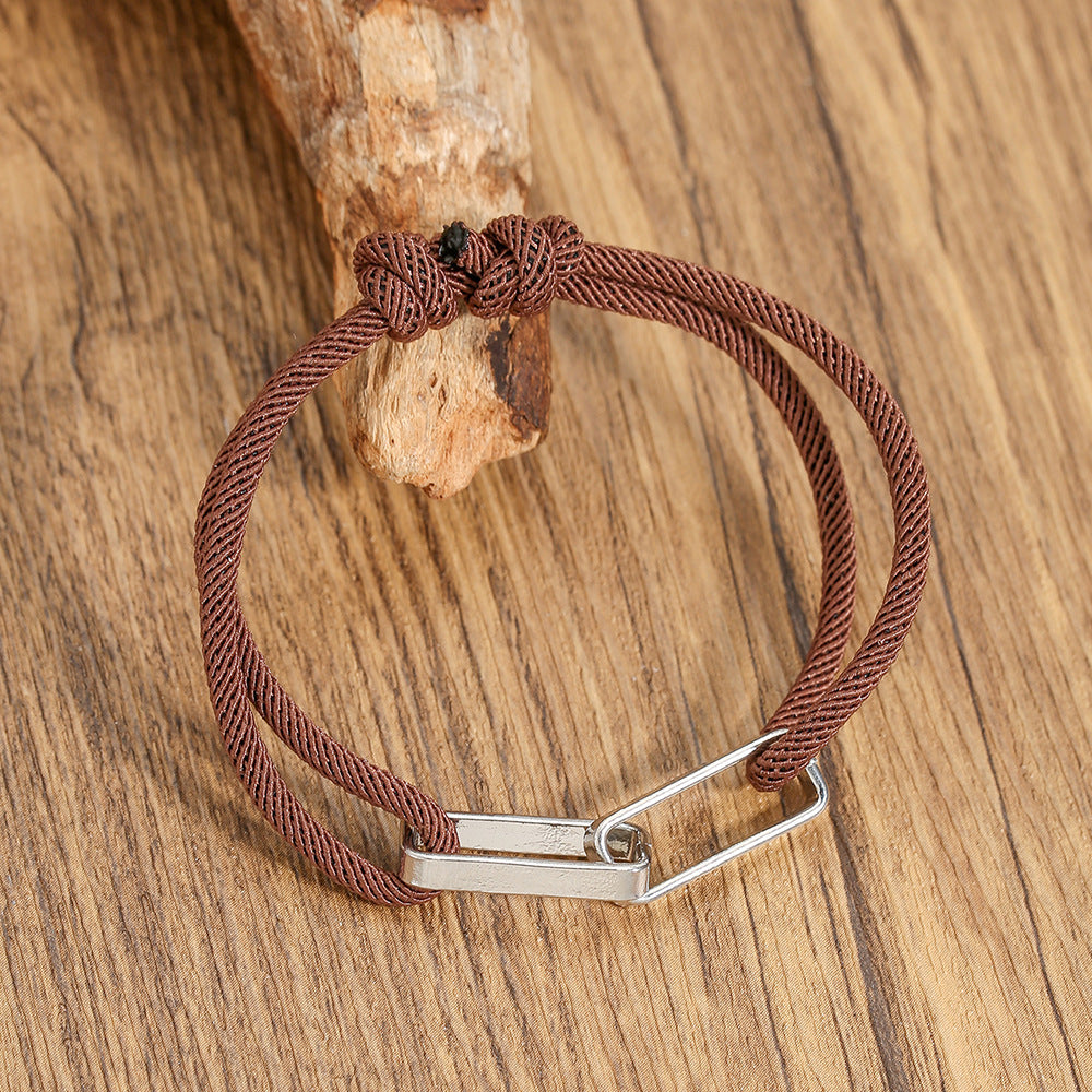 Hip-hop Mixed Materials Plated Adjustable Double Ring Braided Bracelet