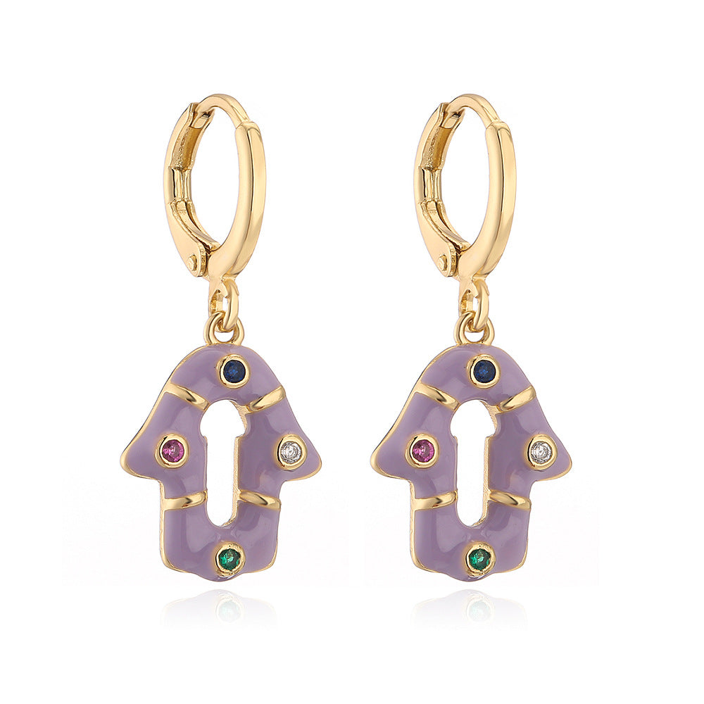 Orecchini bohémien geometrici da donna con base in rame placcata in oro 18K e zirconia incastonata con smalto