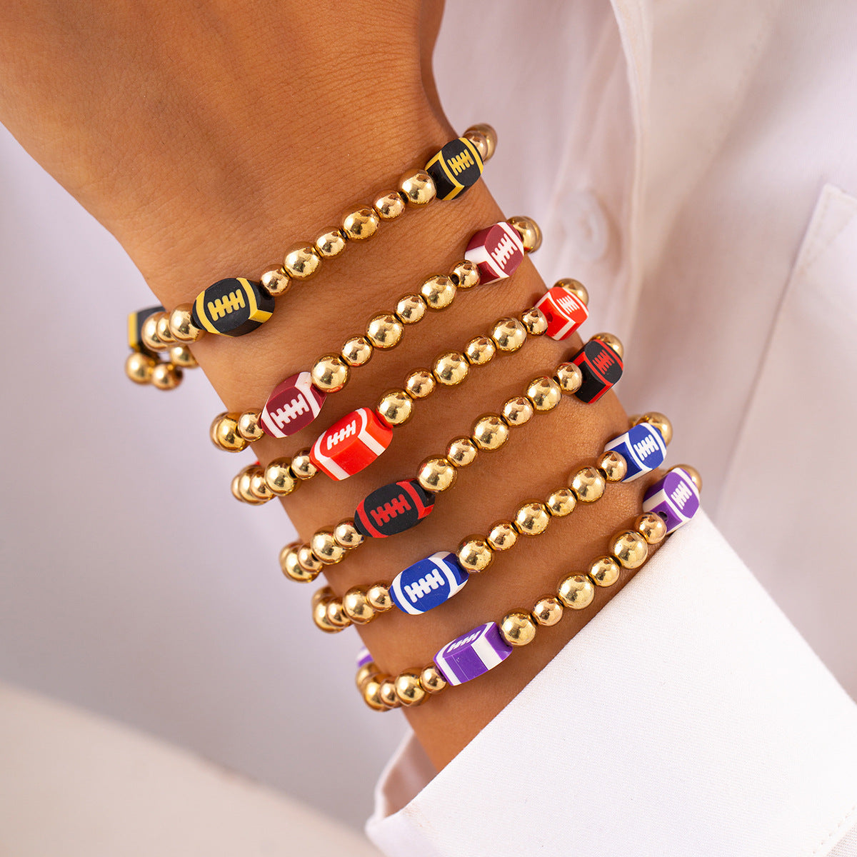 Stackable Geometric and Letter-Shaped Polymer Clay Bracelet Set for Women with Handcrafted Finish