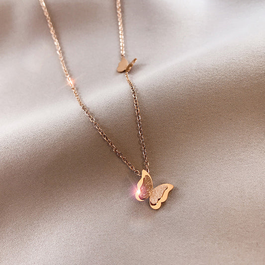 Minimalist Butterfly-Shaped Titanium Steel Choker Necklace with Gold Plating for Women