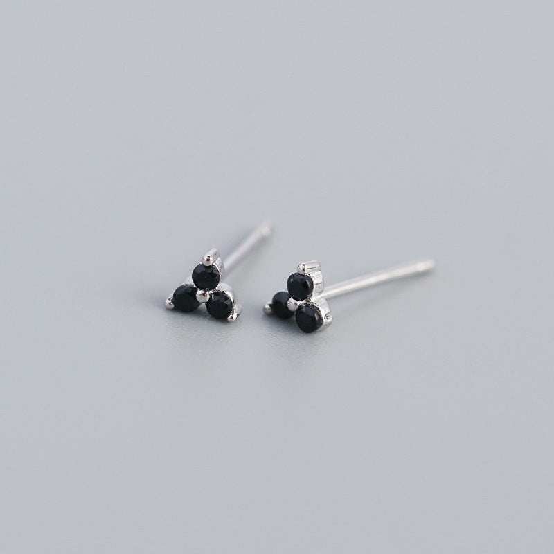 Minimalist Elegant 925 Sterling Silver Inlaid Diamond Plant Stud Earrings
