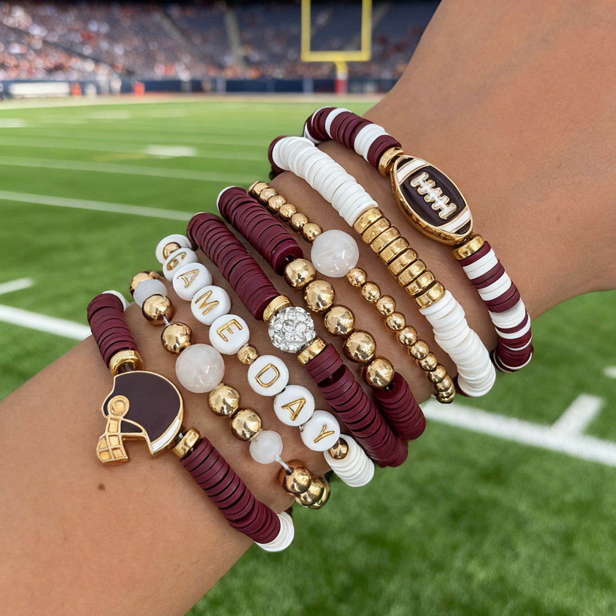 Irregular Resin Beaded Crystal Bracelet with Letter Charms for Women