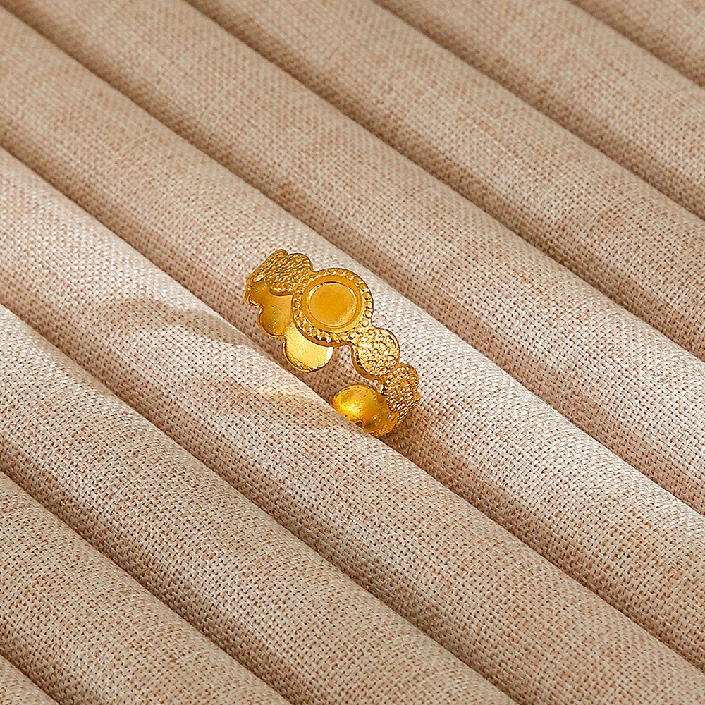Minimalist Geometric Flower-Shaped Titanium Steel Ring with Plating Finish for Women, Adjustable Open Band Fashion Ring