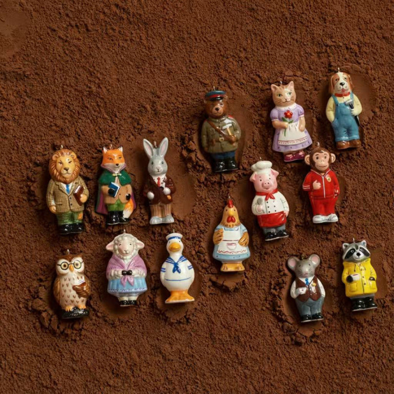 Elegante colgante de barra con dije de acero titanio chapado con animales de dibujos animados