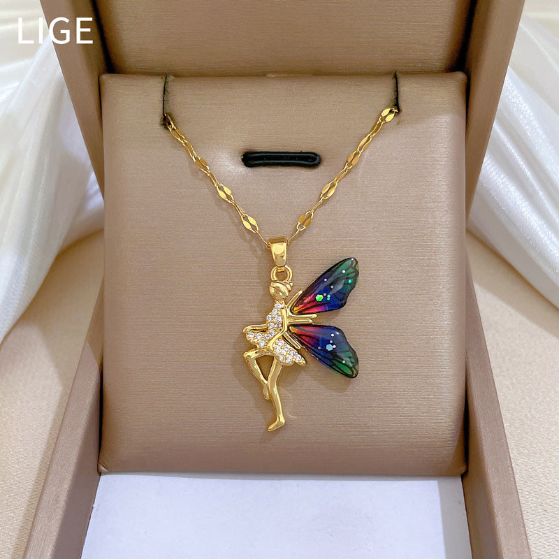 Collana con ciondolo di lusso dolce e fresco geometrico in strass in acciaio al titanio con ciondolo in rame