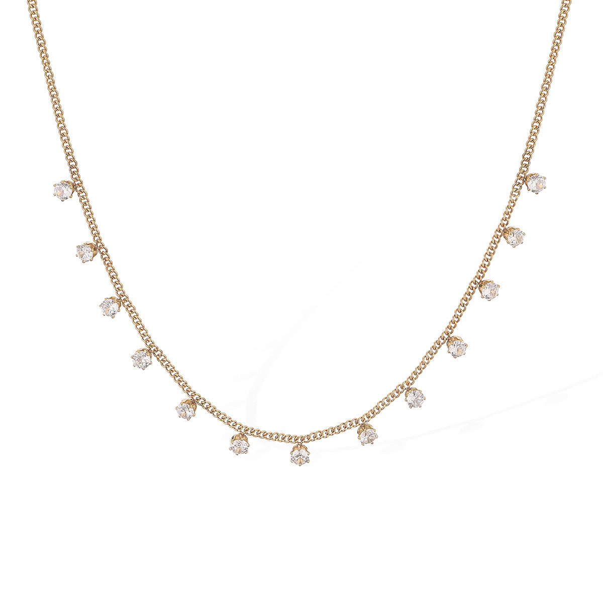 Minimalist 18K Gold Plated Geometric Stainless Steel Necklace with Cubic Zirconia for Women