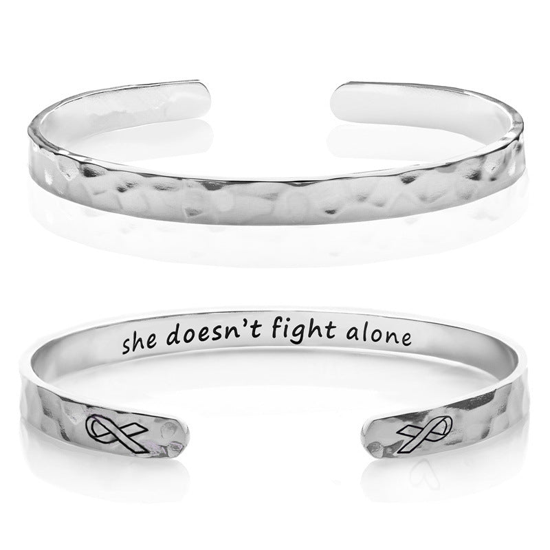 Minimalist Stainless Steel Engraved Open Moon Surface Textured Hammered Bracelet