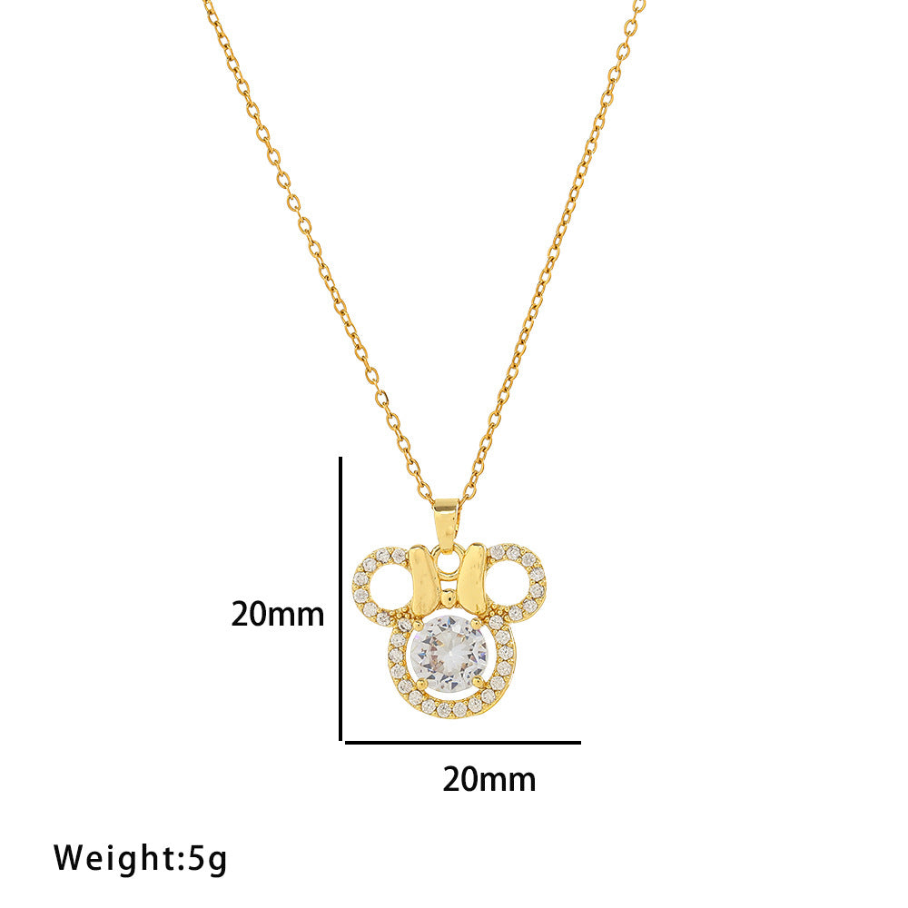 Set di collane di lusso da donna a tre pezzi con farfalla e Mickey, con catena in acciaio al titanio, intarsio di strass e catena a O
