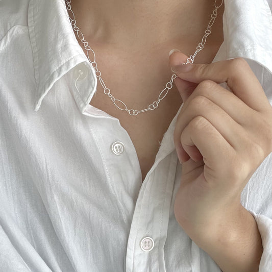 Minimalist Sweet 925 Sterling Silver Geometric Polished Necklace with Floral Motif Snake Chain