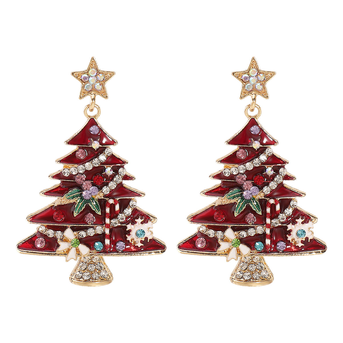 Vintage Christmas Tree Earrings with Enamel Finish in Alloy for Unisex Holiday Wear