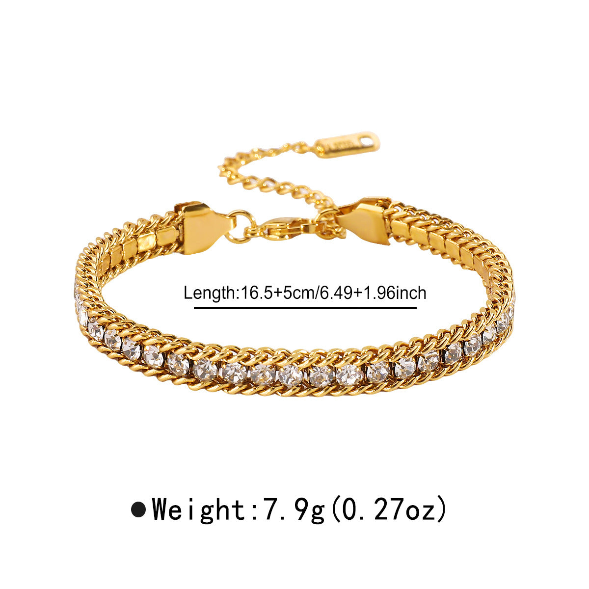 Minimalist Geometric Stainless Steel Bracelet with Gold Plating and Rhinestone Accents for Women