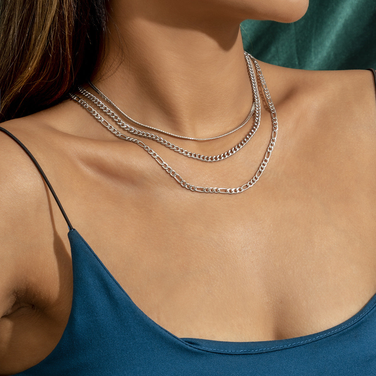 Collana Punk a Strati con Catena a Scatola in Metallo Geometrico da Donna