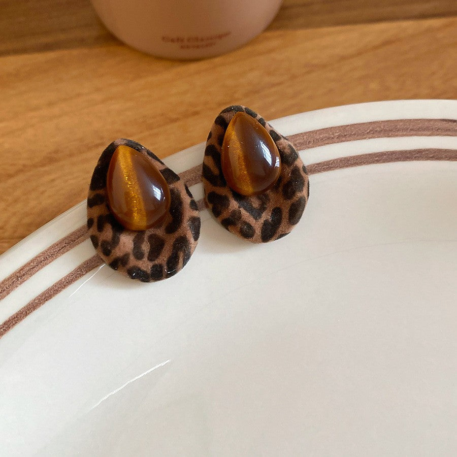 Pendientes de tuerca retro de ojo de tigre geométricos con baño de rodio para mujer, joyería de uso diario minimalista de lujo