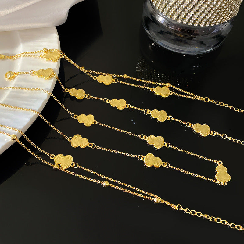Minimalist Sweet Laser Plated Titanium Steel Floral Gourd Bracelet Necklace