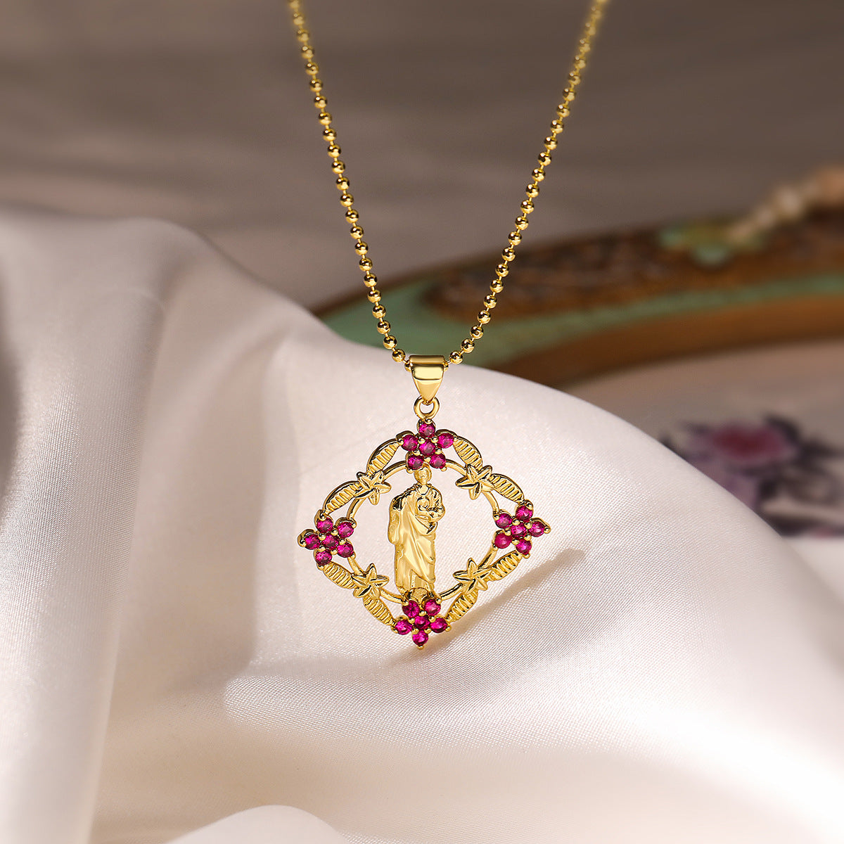 Minimalist Geometric Priest Pendant Necklace for Women with Copper Base and 18K Gold Plating, Zircon Inlay, Irregular Shape, Clavicle Chain