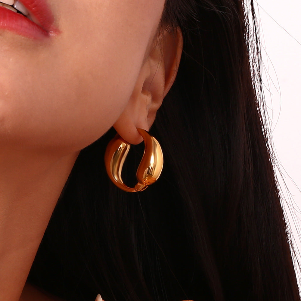 Orecchini a Cerchio Minimalisti Geometrici da Donna in Acciaio Inossidabile Placcato Oro 18K con Finitura Liscia