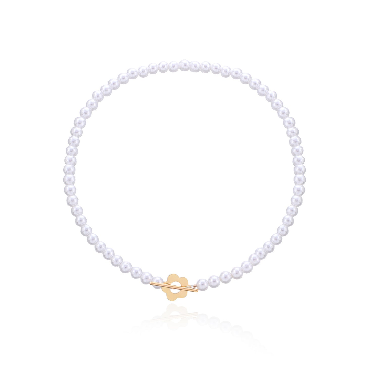 Minimalist Floral Geometric Alloy Plated Necklace for Women - Elegant Short Pearl Collar Chain with O-Clasp