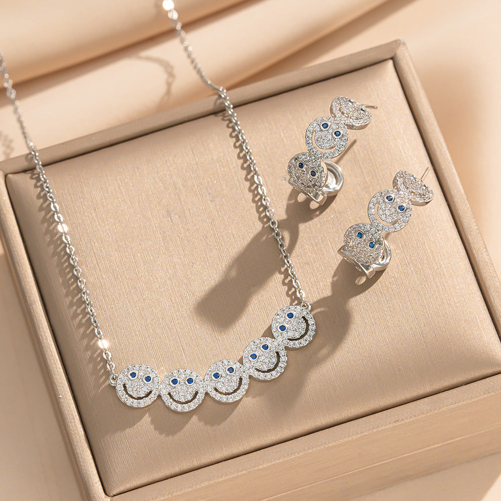 Minimalist Smile Face Titanium Steel Necklace and Earrings Set for Women with Hypoallergenic Plating Finish