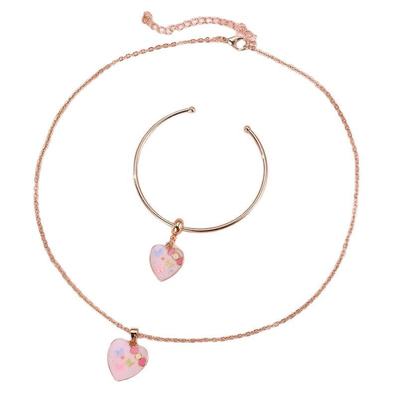 Juego de collar minimalista de aleación con forma de lazo con acabado esmaltado para niños, pulsera con colgante de nube y pendientes de tuerca