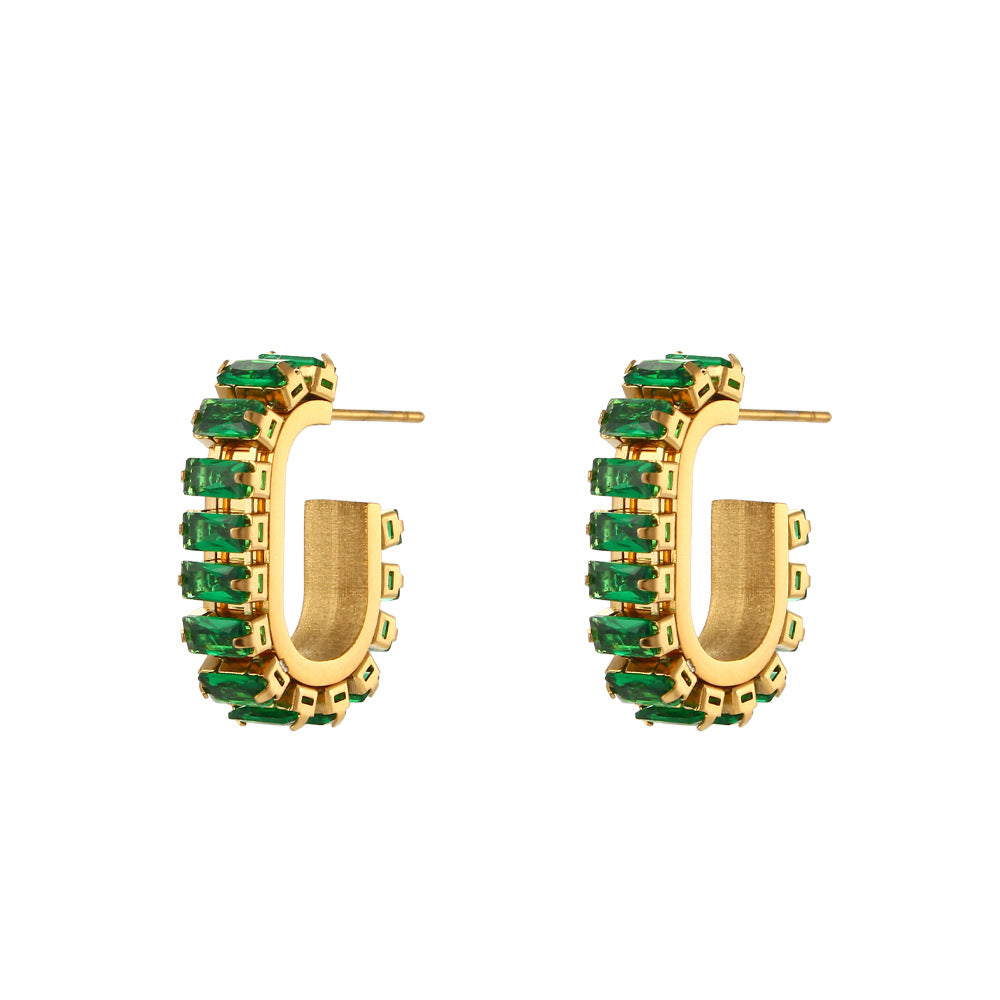 Minimalist Geometric Zirconia Stud Earrings in Stainless Steel with 18K Gold Plating