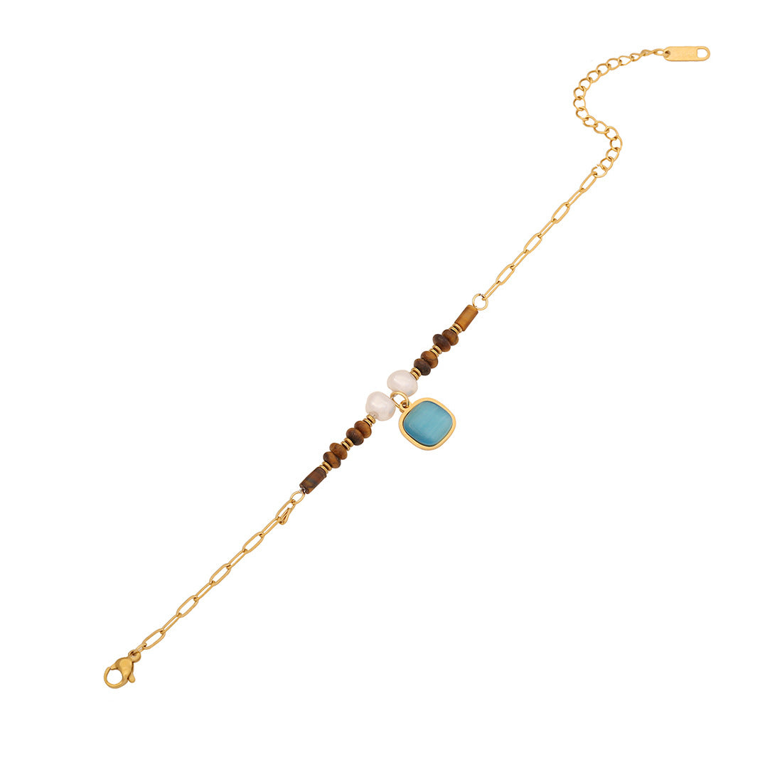 Bracciale da donna con perline occhio di tigre, design originale a cuore e forme geometriche con finitura artigianale