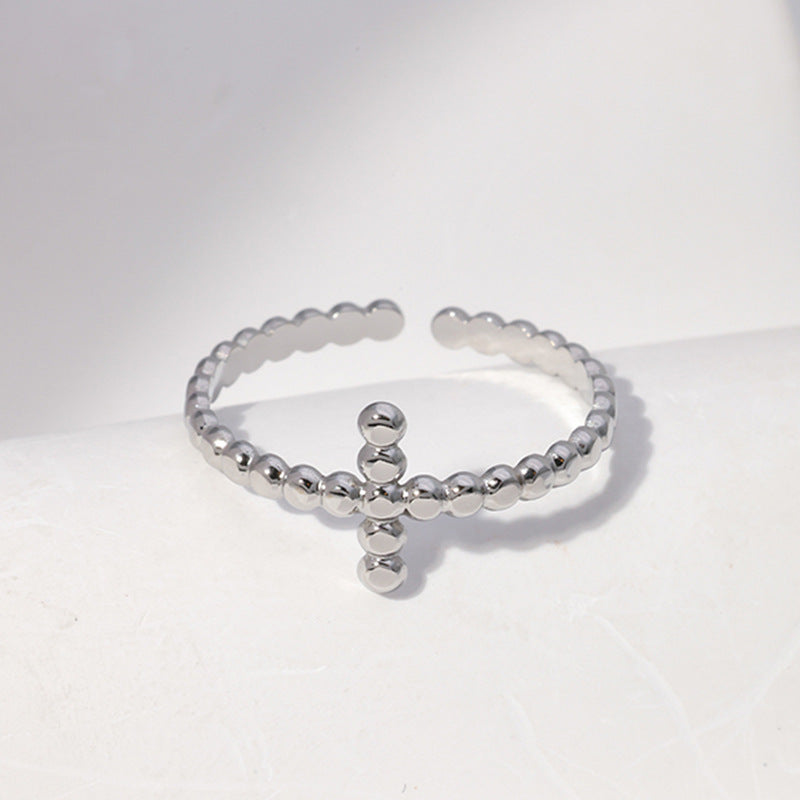 Minimalist Titanium Steel Leaf and Heart Shape Open Ring for Women with Plated Finish