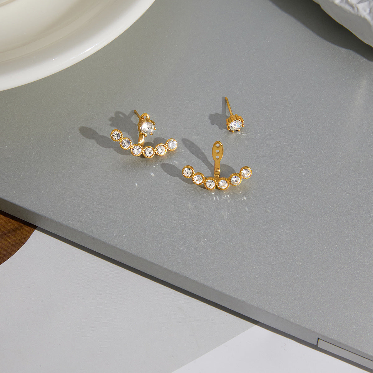 Elegant Geometric Rhinestone PVD Stainless Steel Titanium Stud Earrings for Women
