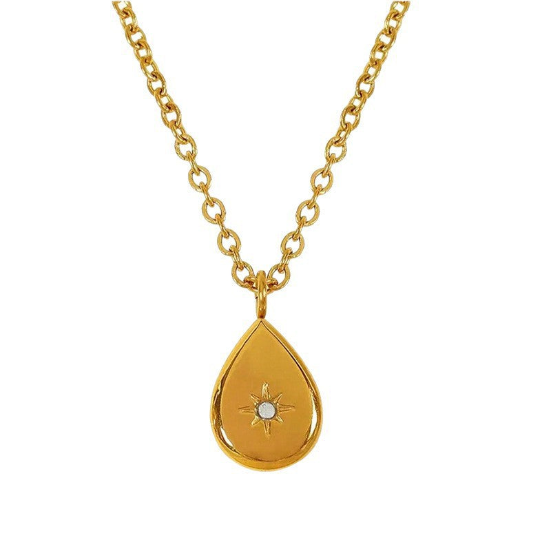 Luxury Minimalist Star Geometric Teardrop Stainless Steel Plated Necklace with Cubic Zirconia for Women