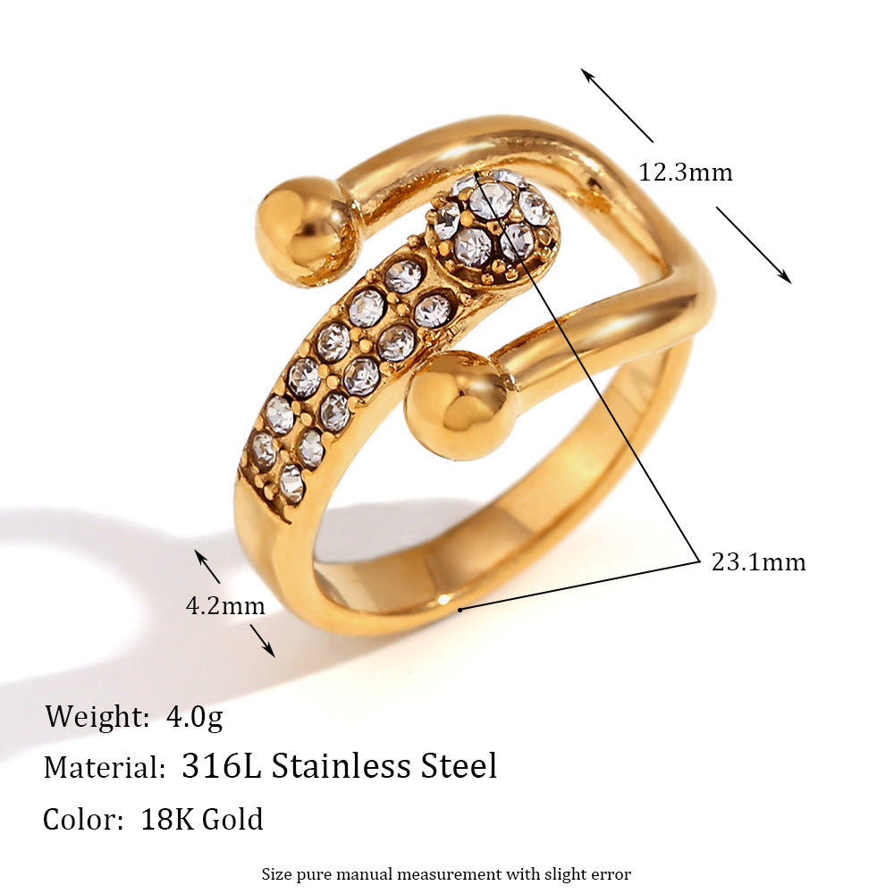 Anello alla moda da donna a cuore geometrico in acciaio inossidabile con placcatura in oro 18 carati e micro incastonatura