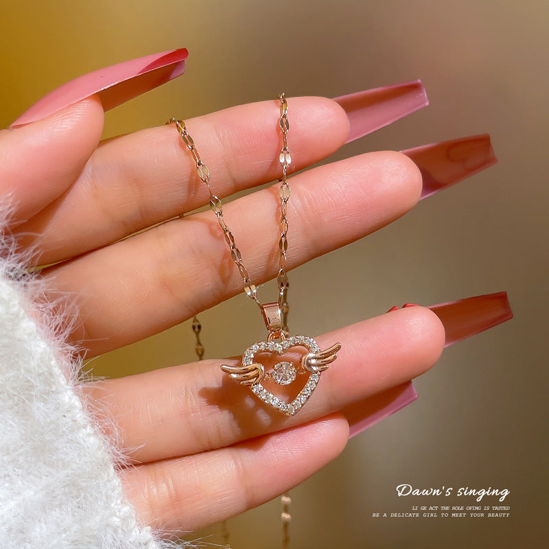 Minimalist Geometric Titanium Steel Necklace with Gold Plated Brass Pendant and Rhinestone Inlay
