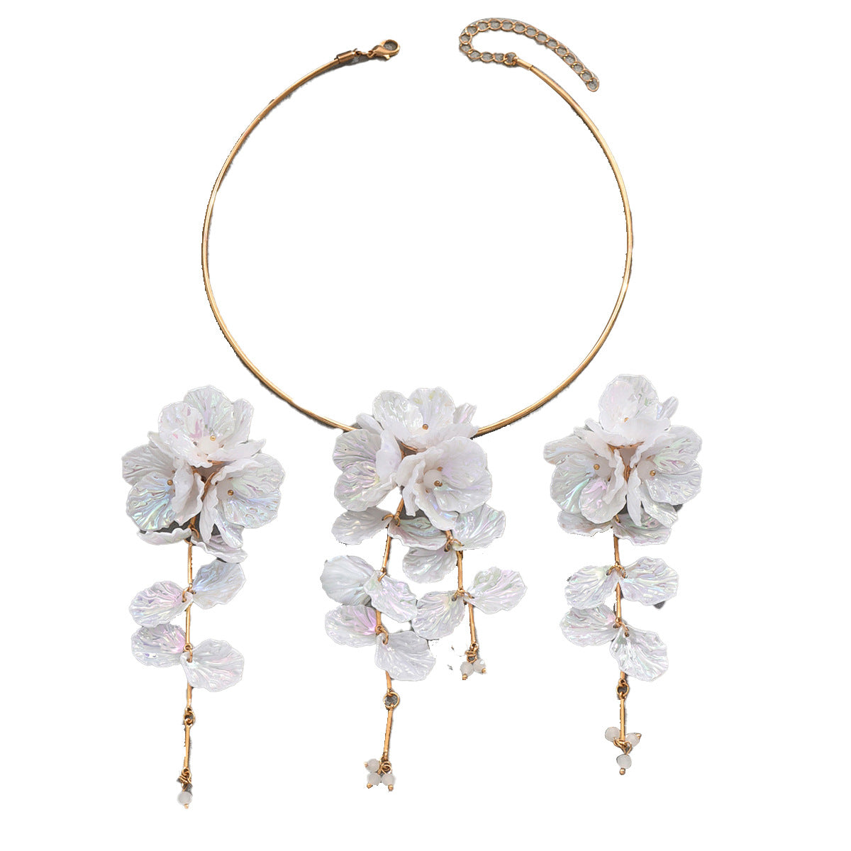 Floral Minimalist Resin Necklace and Earrings Set with Petal Design for Women