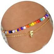 Bohemian Colorful Seed Bead Stainless Steel Letter Chain Bracelet Set
