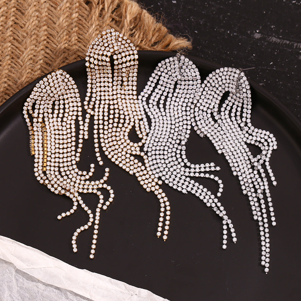 Fashionable Geometric Stainless Steel Earrings with 18K Gold Plating and Zircon Accent Tassels for Women
