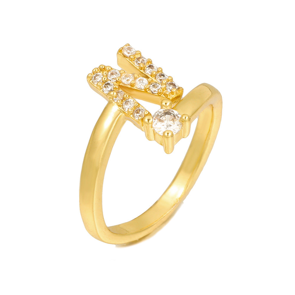 Adjustable Letter Ring Brass Plated with Cubic Zirconia for Women and Men
