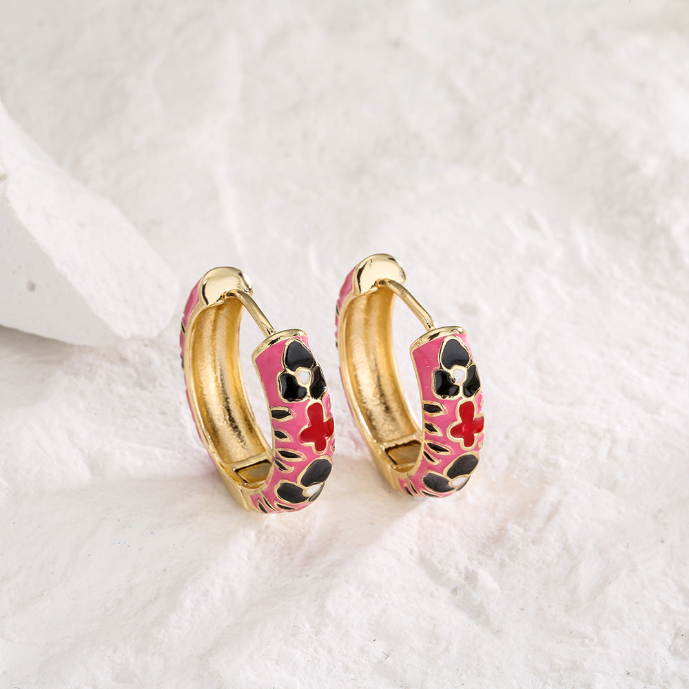 Minimalist Geometric Irregular Earrings for Women with Copper Base and 18K Gold Plating and Enamel Finish