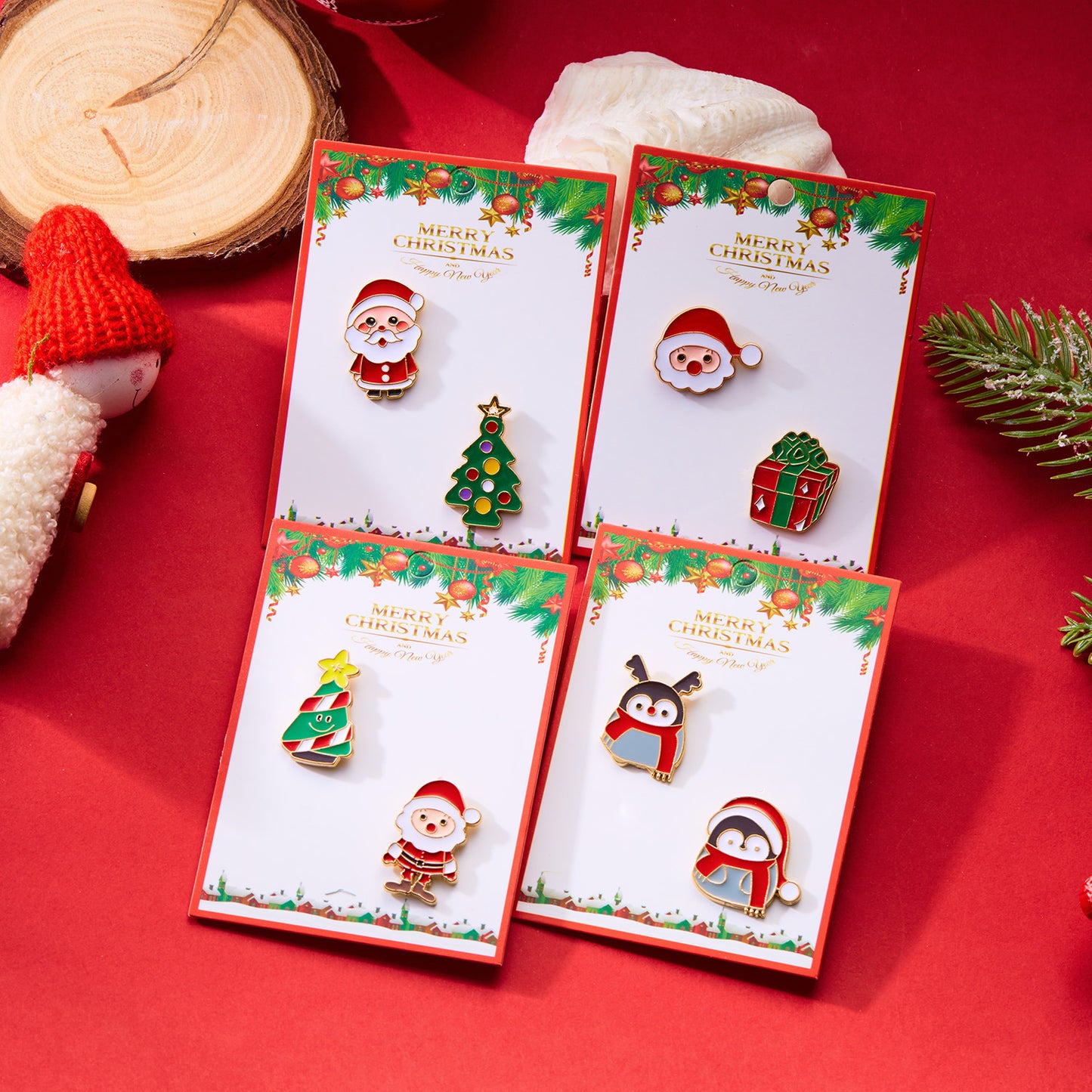 Juego de broches minimalistas de esmalte de Papá Noel y árbol de Navidad en aleación para decoración navideña unisex