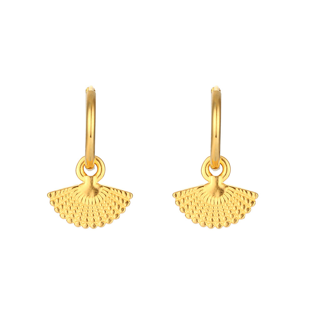 Minimalist Geometric Stainless Steel Bohemian Fan-Shaped Earrings for Women with Electroplated Finish