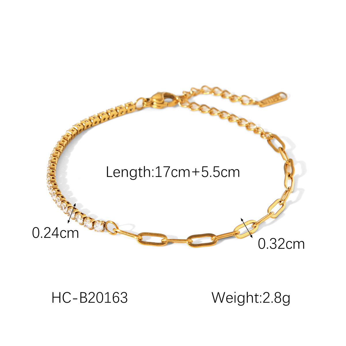 Collana Minimalista in Acciaio Inossidabile Geometrico Placcato Oro 18K con Artiglio in Acciaio al Titanio e Accenti di Zirconi per Donne