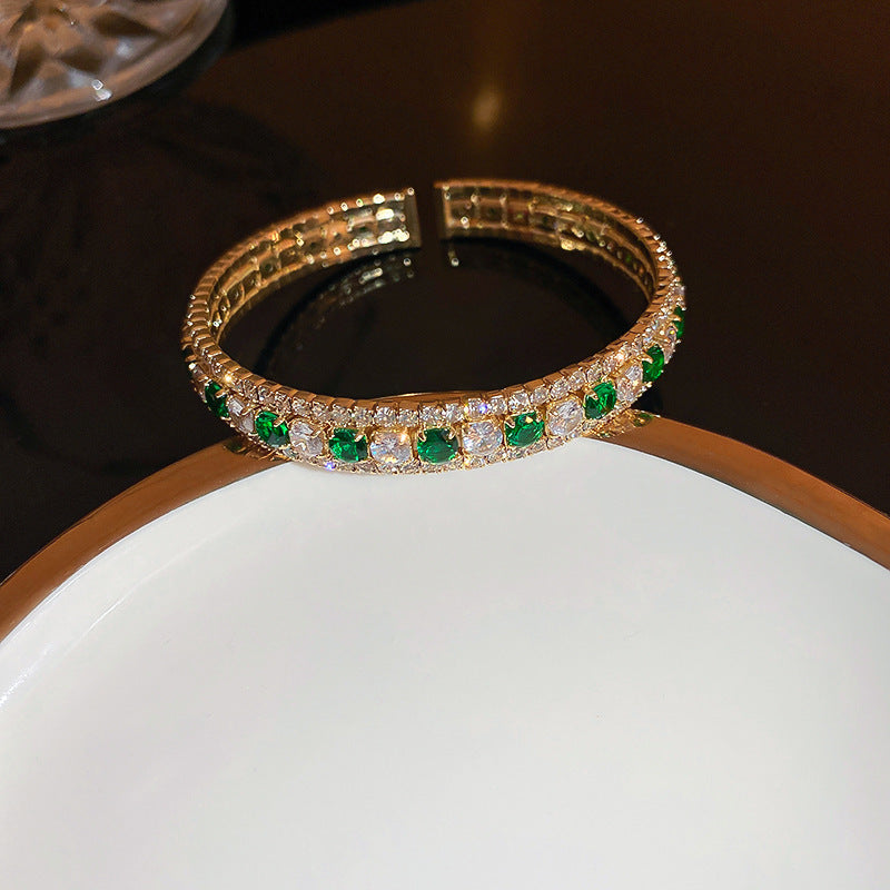 Vintage Luxury Floral Rhinestone Inlay Plated Brass Bracelet for Women