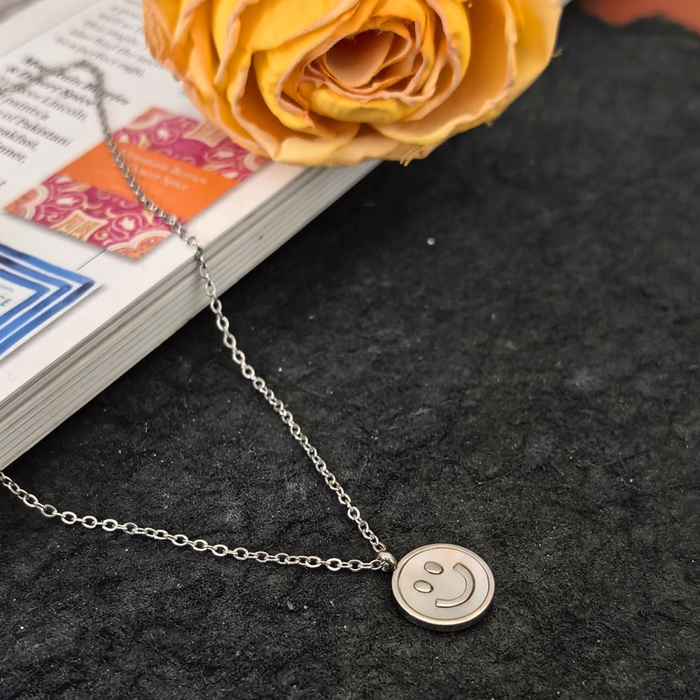 Minimalist Round Smile Face Titanium Steel Necklace for Women