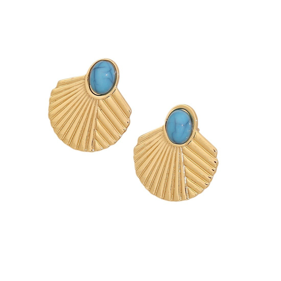 Vintage Geometric Stainless Steel Earrings with 18K Gold Plating and Turquoise Inlay