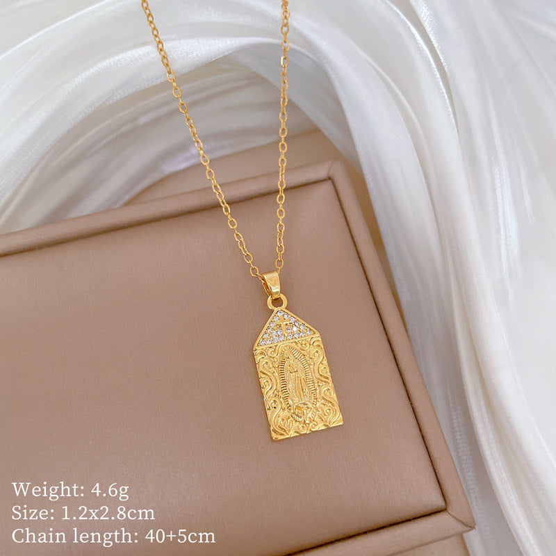 Collana con ciondolo geometrico minimalista per donna e uomo in acciaio inossidabile con catena a medaglione, dettagli in zircone e motivo lunare
