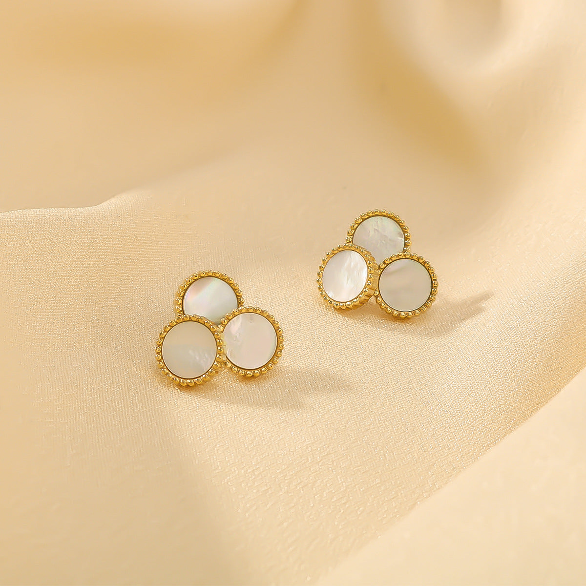 Minimalist Geometric White Abalone Inlaid Stainless Steel Earrings with 18K Vacuum Plating Hypoallergenic Finish