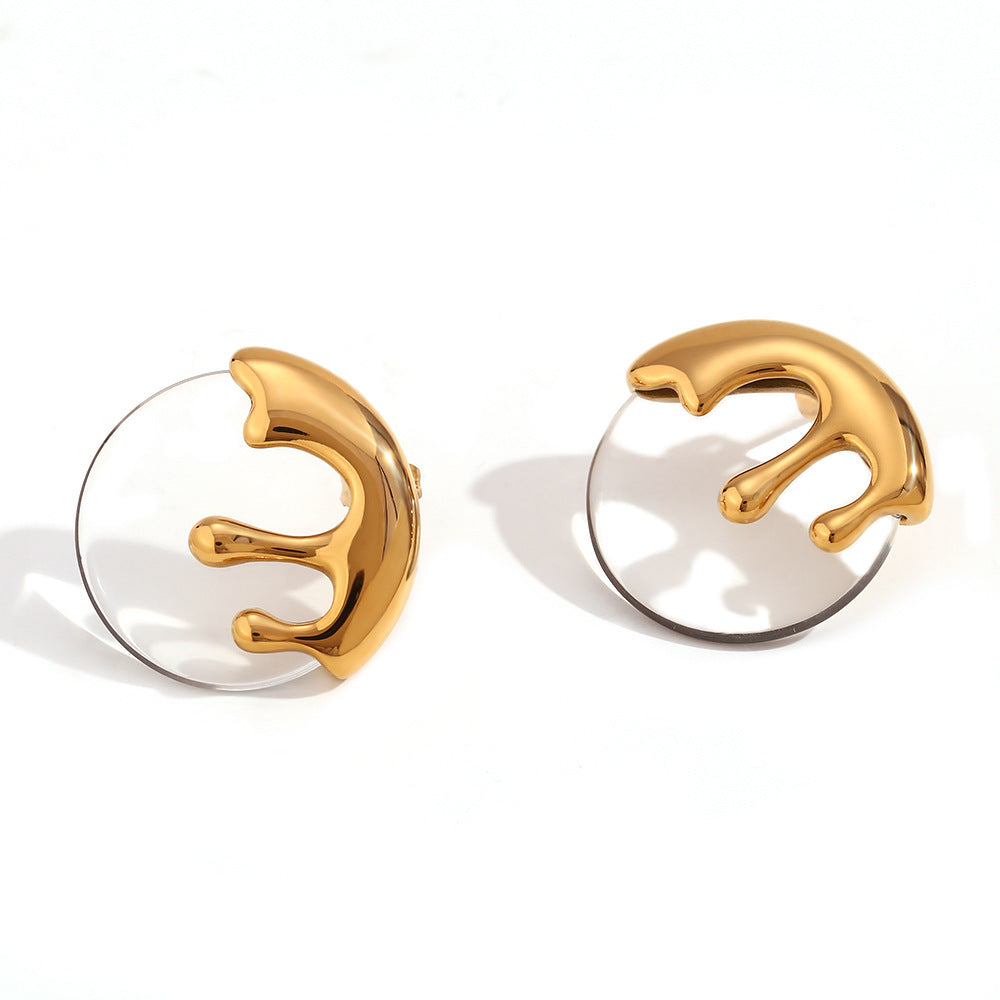 Vintage French-Style Geometric Stainless Steel Earrings with 18K Gold Plating for Women