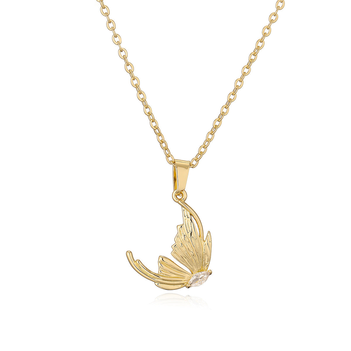 Minimalist Butterfly Pendant Necklace for Women with Gold-Plated Copper and Zircon Inlay, Geometric Design Locket Chain